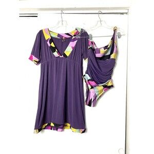 ANK One Piece Swimsuit Match Set 2 Pieces Swim Dress Purple Size M